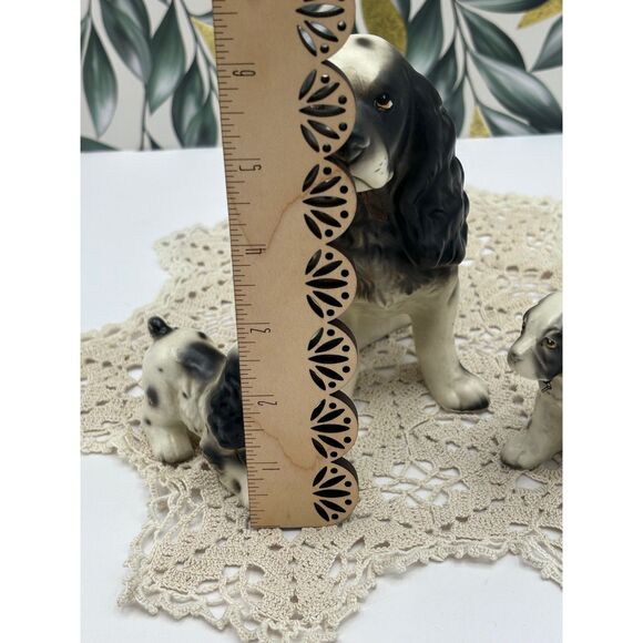 Large Vintage Springer Spaniel Cocker Set of 3 Mom and Puppies Black White - Picture 5 of 6